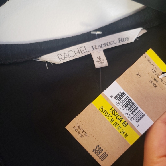 NWT RACHEL ROY Hi-Low Ribbed Tank Midi Dress Black MEDIUM Scoop Neck Ruched Slim - Picture 6 of 14